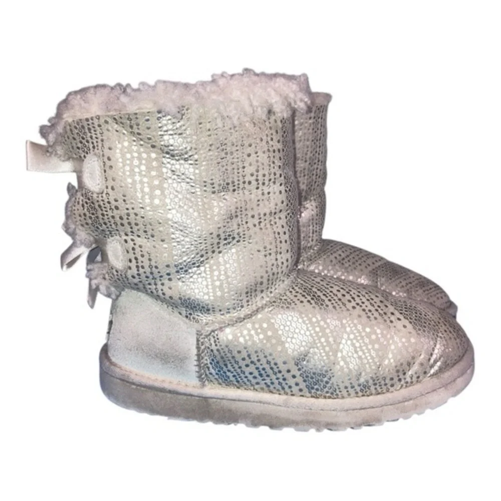 UGG Bailey Bow Bling boots in a light color boots are adorned with silky bows
